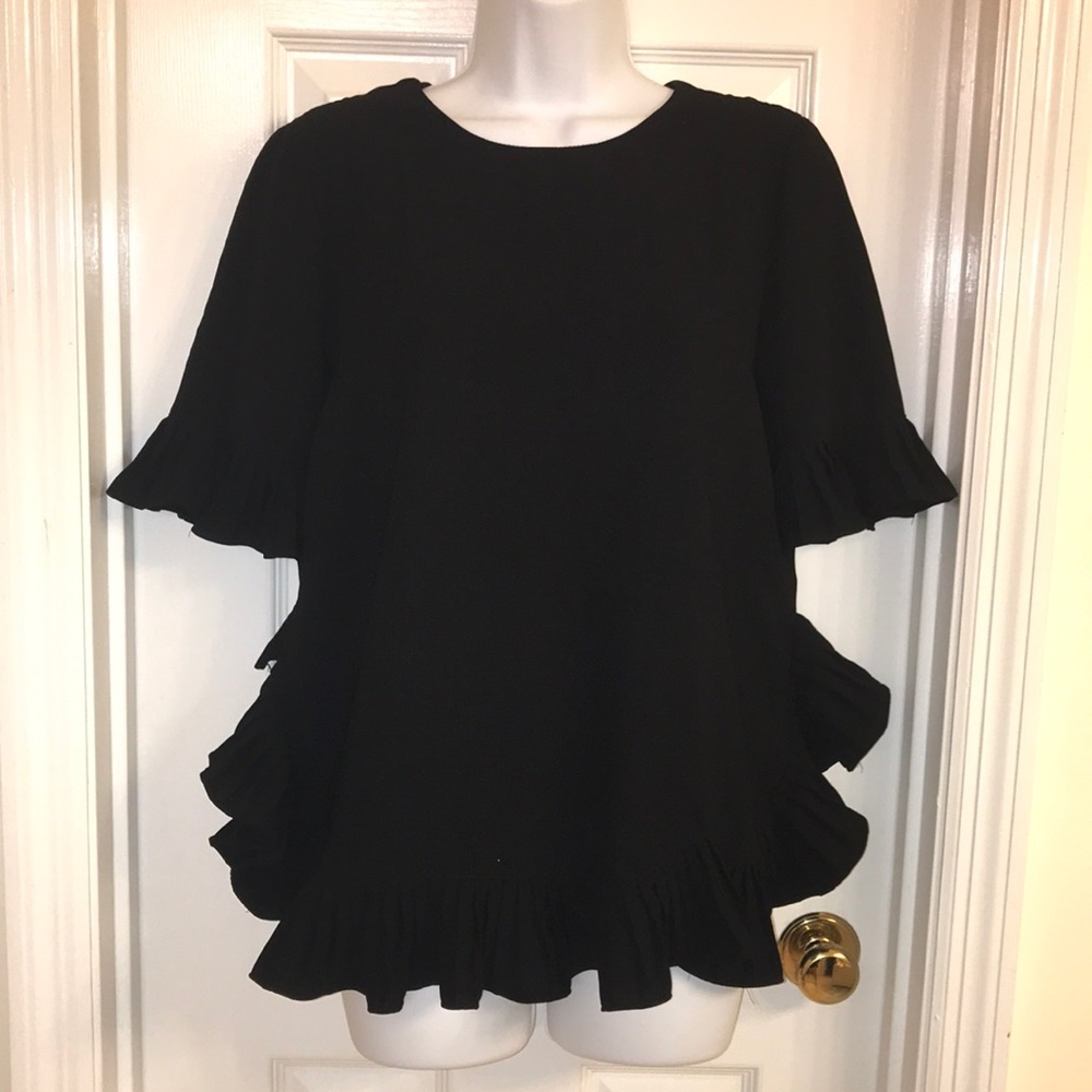 Carmen Marc Valvo Pleated-Trim Elbow-Sleeve Blouse - Picture 3 of 14